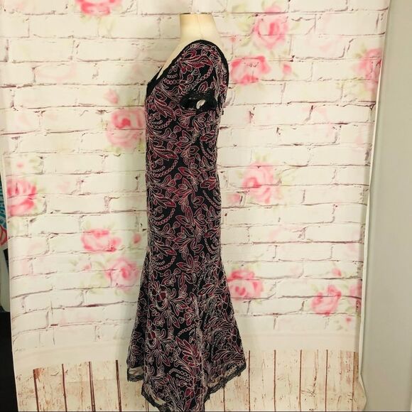 JS Collections Embroidered Mesh Gown Carbernet - Picture 6 of 12